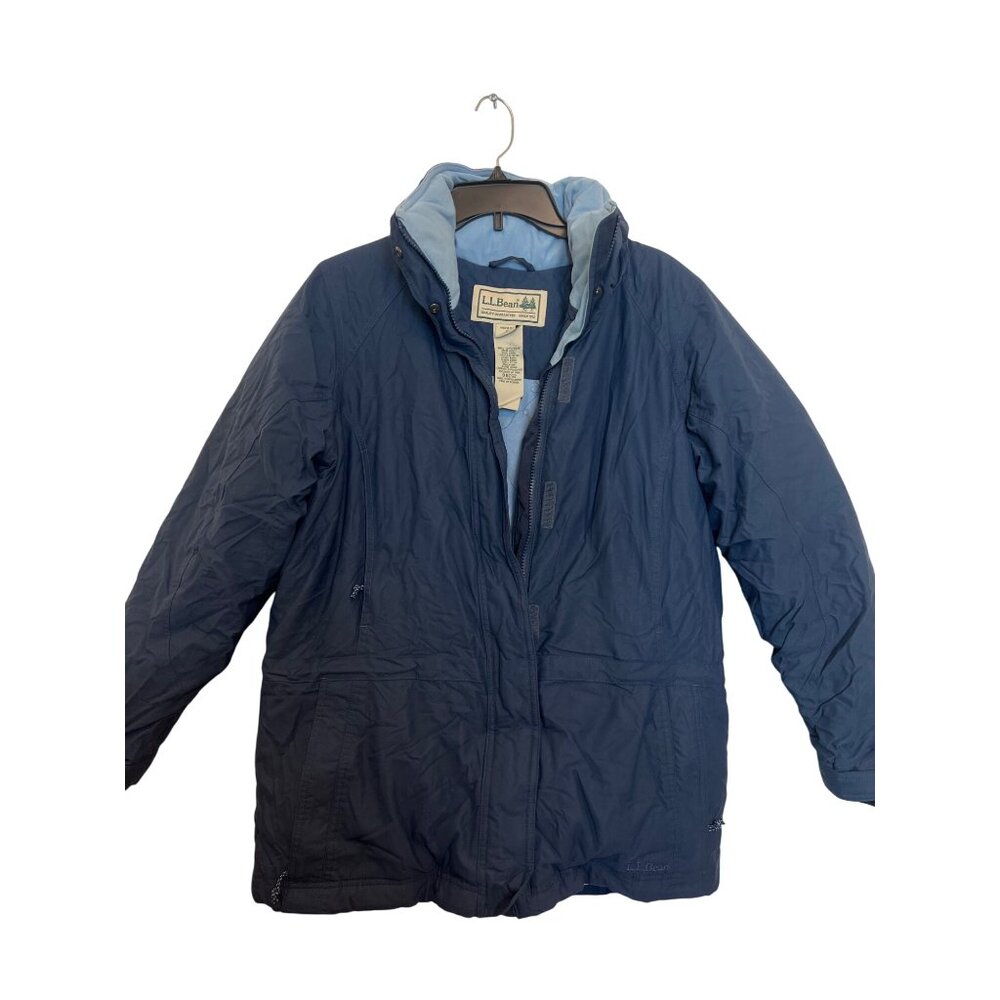 L.L. Bean Womens Down-Insulated Navy Winter Jacket With Hood & Velcro Cuffs Size